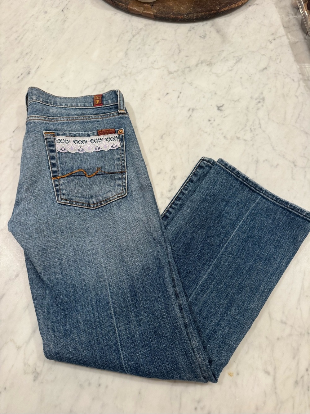 Rare Y2K 7 For All Mankind Lace A Pocket Low Rise Flare Jeans 28